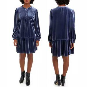 Velvet baby doll swing dress blue puff sleeve retro whimsigoth cottagecore